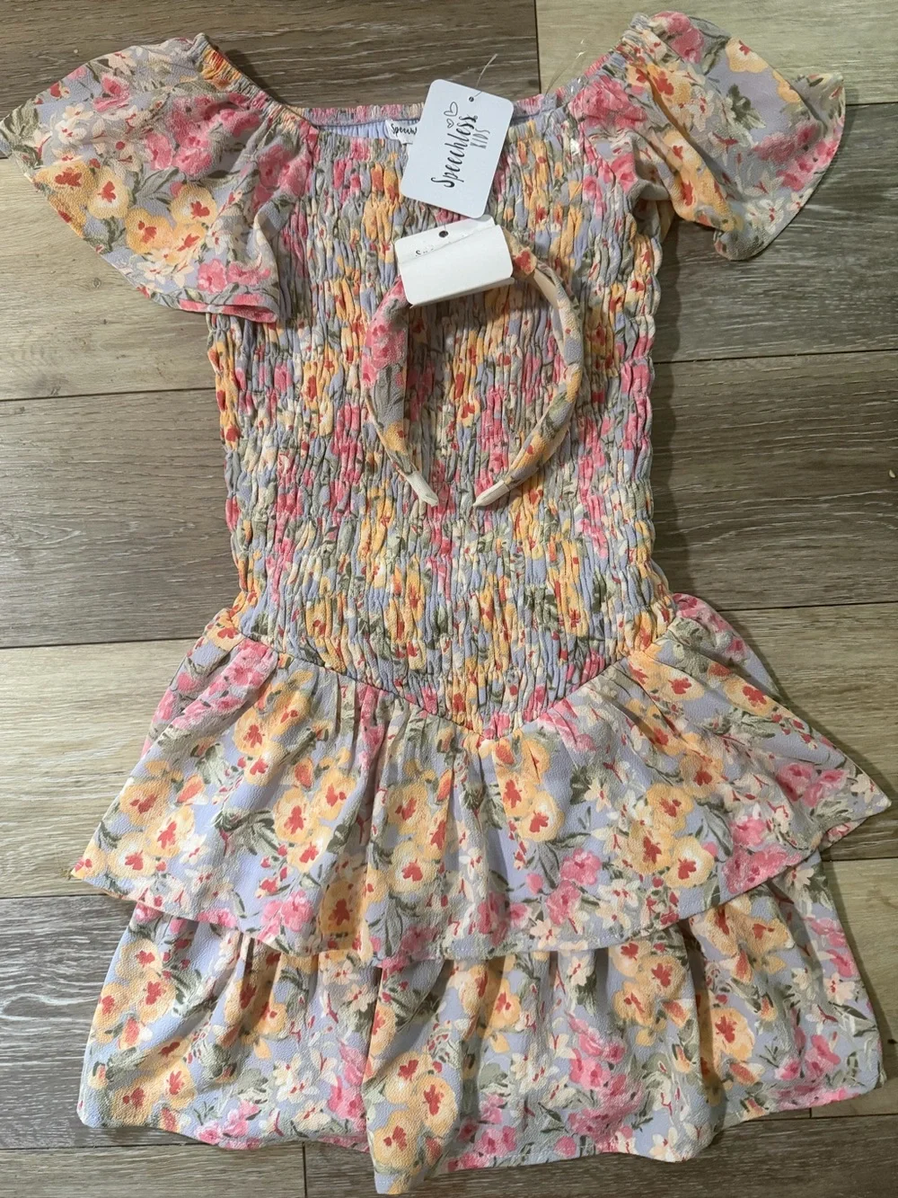 Speechless girls size 8 dress w headband  Floral Smocked Shoulder Kids Dress-NWT
